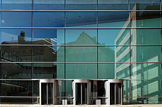 玻璃幕墙,入口,博物馆,纽伦堡,中间,弗兰克尼亚,巴伐利亚,德国,欧洲