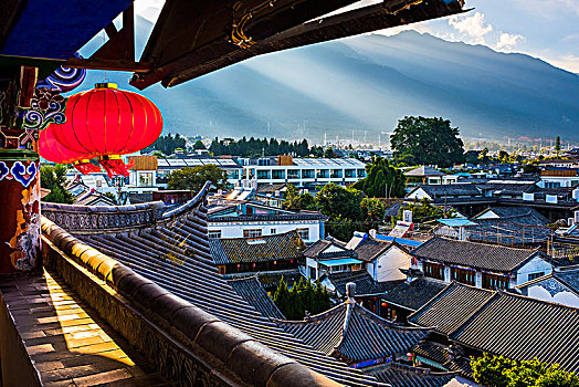 俯视,中国,传统,砖瓦,屋顶,大理,云南,亚洲,东亚,远东
