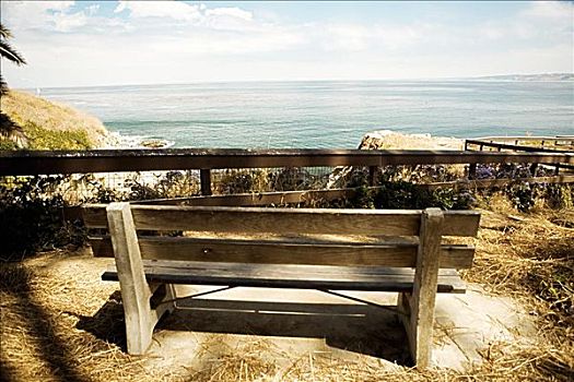 后视图,木制长椅,圣地亚哥,加利福尼亚,美国