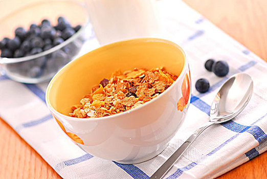 健康,早餐,粮食,牛奶,蓝莓,桌子,晴朗,早晨