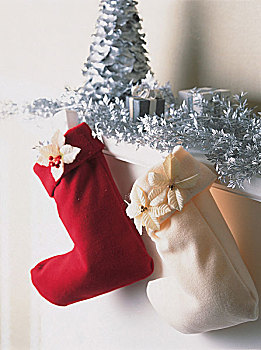 特写,圣诞袜,悬挂,壁炉架