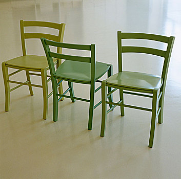 三个,简单,椅子,漆器,多样,绿色,排