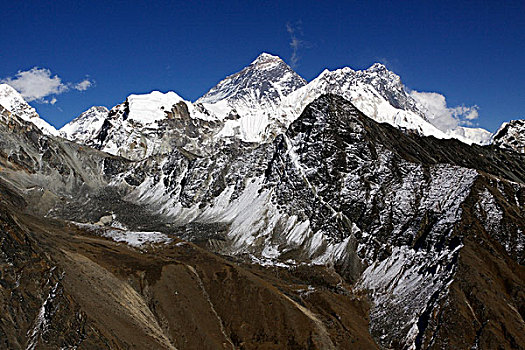 珠穆朗玛峰,山,纳布泽峰,纽慈峰,左边,右边,戈克伊欧,昆布,萨加玛塔国家公园,尼泊尔,亚洲