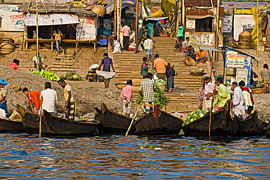 划艇,忙碌,港口,达卡,孟加拉,亚洲