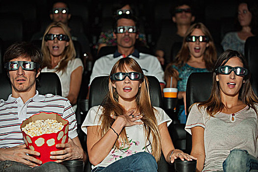 观众,穿,3d眼镜,电影院
