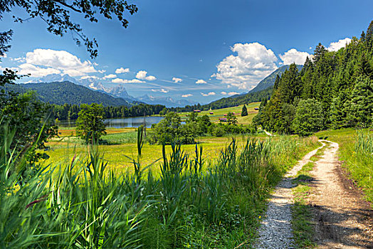湖,阿尔卑斯峰,夏天,上巴伐利亚,巴伐利亚,德国,欧洲