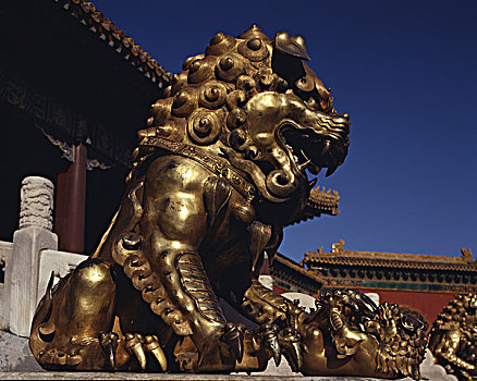 仰视,雕塑,狮子,故宫,北京,中国