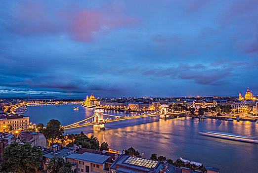 匈牙利,布达佩斯,多瑙河,中心,黎明,大幅,尺寸