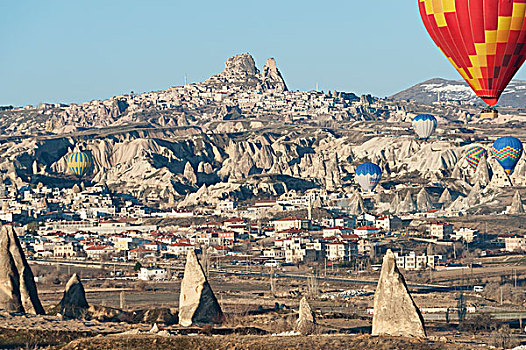 热气球,飞行,高处,城市,土耳其