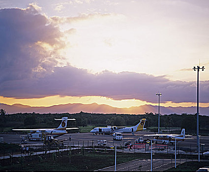 机场,日落,瓜德罗普,法国,西印度群岛