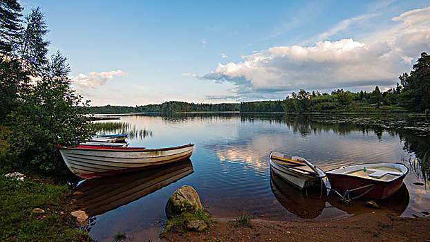 船,湖,斯堪的纳维亚,瑞典,欧洲