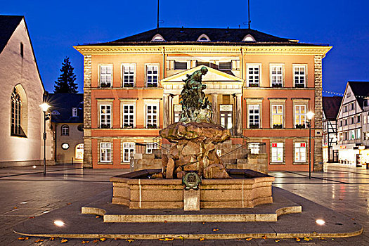 喷泉,市政厅,北莱茵威斯特伐利亚,德国,欧洲