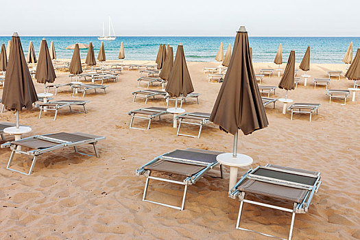 空,海滩,躺椅,伞
