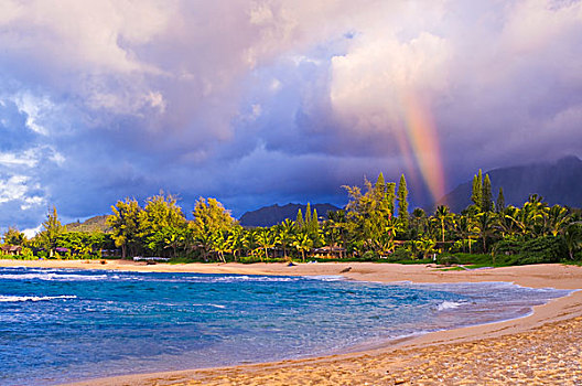 夜光,彩虹,上方,太平洋,海洋,隧道,海滩,岛屿,考艾岛,夏威夷