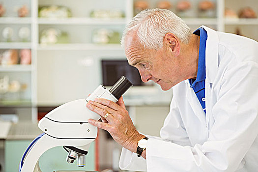 老人,科学家,看穿,显微镜