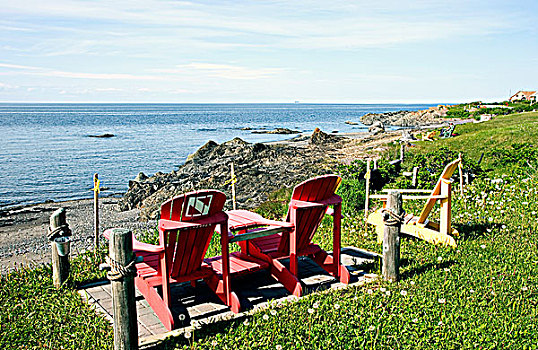草坪椅,魁北克,加拿大,横图,海岸线