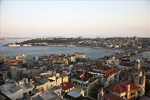 风景,地区,加拉达塔,桥,跨越,金角湾,清真寺,远景,伊斯坦布尔,土耳其