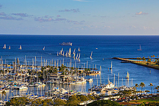 游艇,港口,怀基基海滩,瓦胡岛,夏威夷