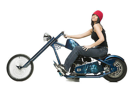 坐,女人,摩托车,无边便帽
