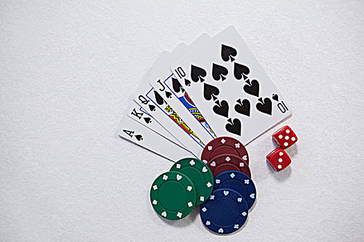 纸牌,骰子,赌场,筹码,白色背景,背景,放置