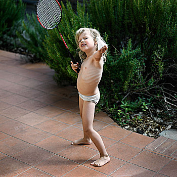 女孩,玩,羽毛球,内衣