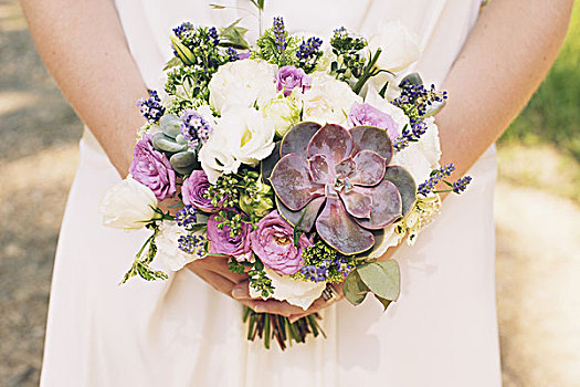 新娘,拿着,花束,多汁性,植物,局部