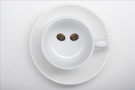 咖啡杯,两个,咖啡豆,制作,笑脸