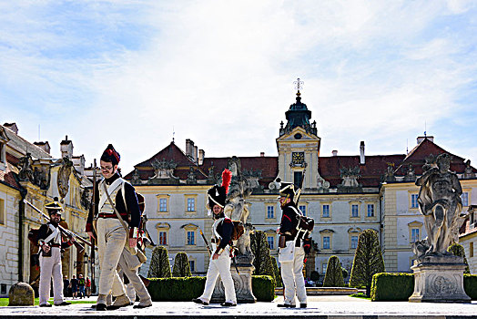 城堡,热衷,装扮,军人,历史再现,战斗,捷克,南摩拉维亚