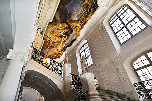 楼梯,天花板,壁画,艾希斯泰特,宫殿,住宅,王子,主教,巴伐利亚,德国,欧洲