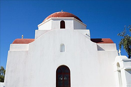 仰视,教堂,米克诺斯岛,基克拉迪群岛,希腊