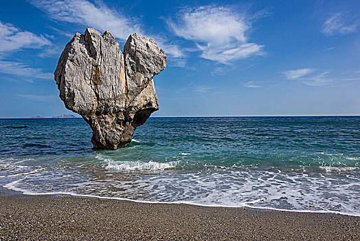 石头,心形,海中,海滩,克里特岛,希腊,欧洲