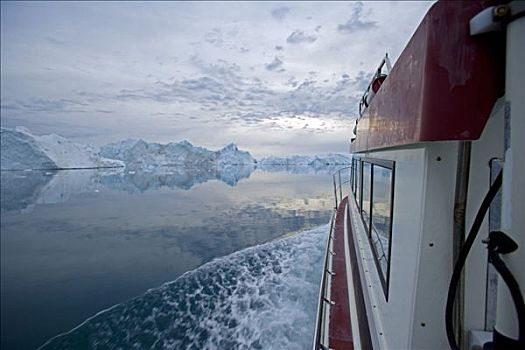 格陵兰,伊路利萨特,世界遗产,航行,午夜,天空,安静,灯,巨大,冰山,区域