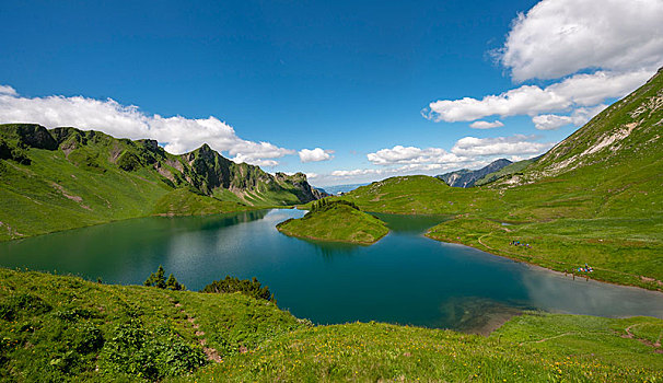 湖,山,全景,阿尔卑斯山,巴伐利亚,德国,欧洲