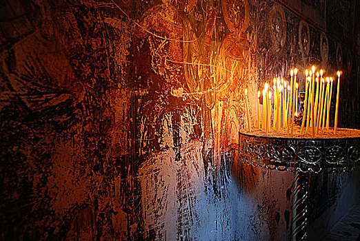 蜡烛,拜占庭风格,教堂,希腊