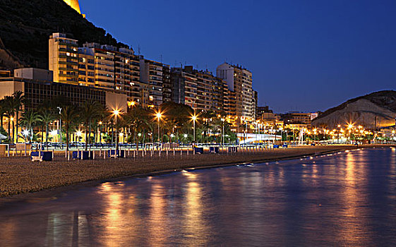 海滩,阿利坎特,黄昏,加泰罗尼亚,西班牙