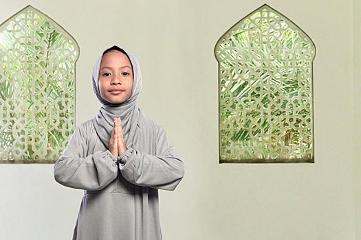 小,亚洲人,穆斯林,儿童,薄纱,祈祷