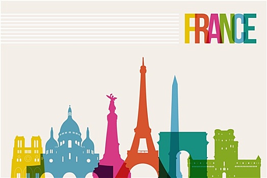 旅行,法国,目的地,地标建筑,天际线,插画