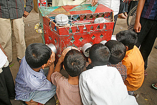 孩子,看,安静,达卡,孟加拉,一月,2008年