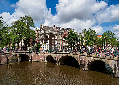 运河,桥,阿姆斯特丹,北荷兰,荷兰,欧洲
