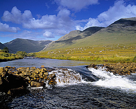 河,流动,山峦,梅奥县,爱尔兰