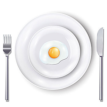 煎鸡蛋,盘子,叉子,黄油刀
