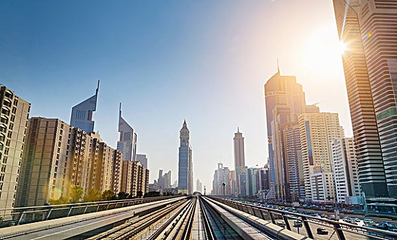 市区,迪拜,地铁,轨道,阿联酋