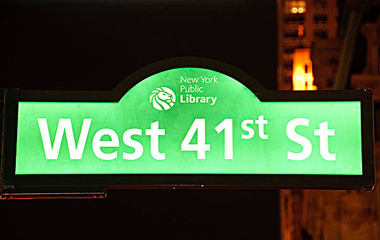 路标,西部,街道,图书馆,道路,纽约公共图书馆,纽约,美国,北美