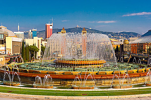 魔幻,喷泉,蒙特足斯,巴塞罗那,西班牙