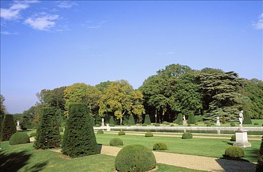 公园,城堡,法国,树,蓝天