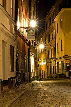 历史,城镇,加玛,夜景,斯德哥尔摩,瑞典,斯堪的纳维亚,欧洲