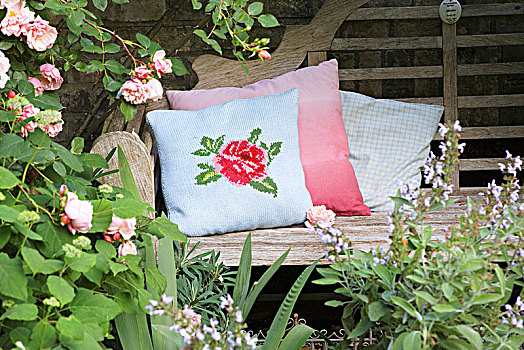 浪漫,编织,垫子,遮盖,玫瑰,创意,乡村,园凳