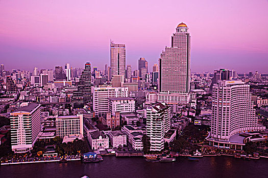 泰国,曼谷,城市天际线,湄南河