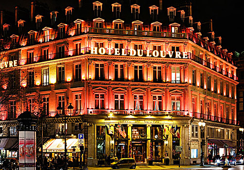 酒店,卢浮宫,夜景,巴黎,法国,欧洲