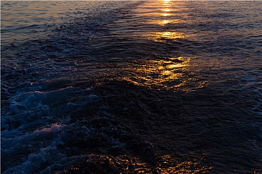 海洋,日落,船,痕迹
